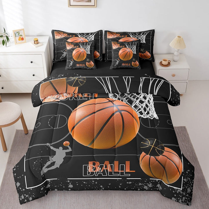 Erosebridal Teens Basketball Bedding Sets Full Size, Ball Print Comforter Sets with Sheets, Sport Player Reversible Bedding Full Size, Ultra Soft Room Decor, 7 Pieces