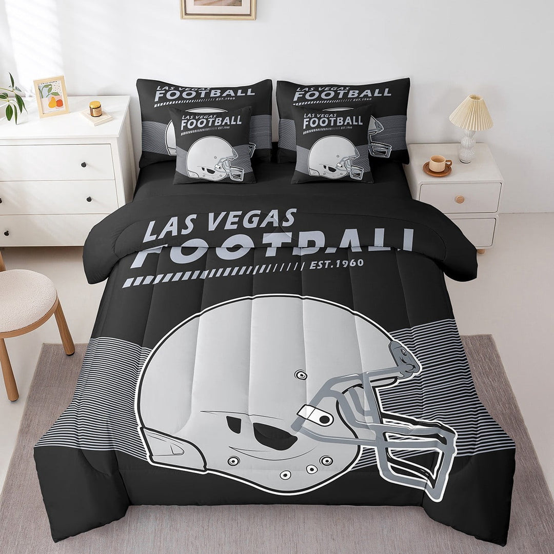 7Pcs Twin Size American Football Comforter Set with Flat Sheet &amp; Fitted Sheet American Football City Comforter Sets Bed in a Bag with 2 Pillowcases &amp; 2 Throw Pillow Covers, Las Vegas