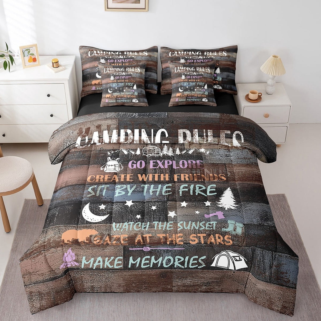 Erosebridal Lodge Cabin Bedding Sets Twin Size,Happy Camping Comforter Sets with Sheets,Vintage Rustic Bed in a Bag Twin size,Super Cozy Teenager Bedroom Decor,Reversible,7pcs