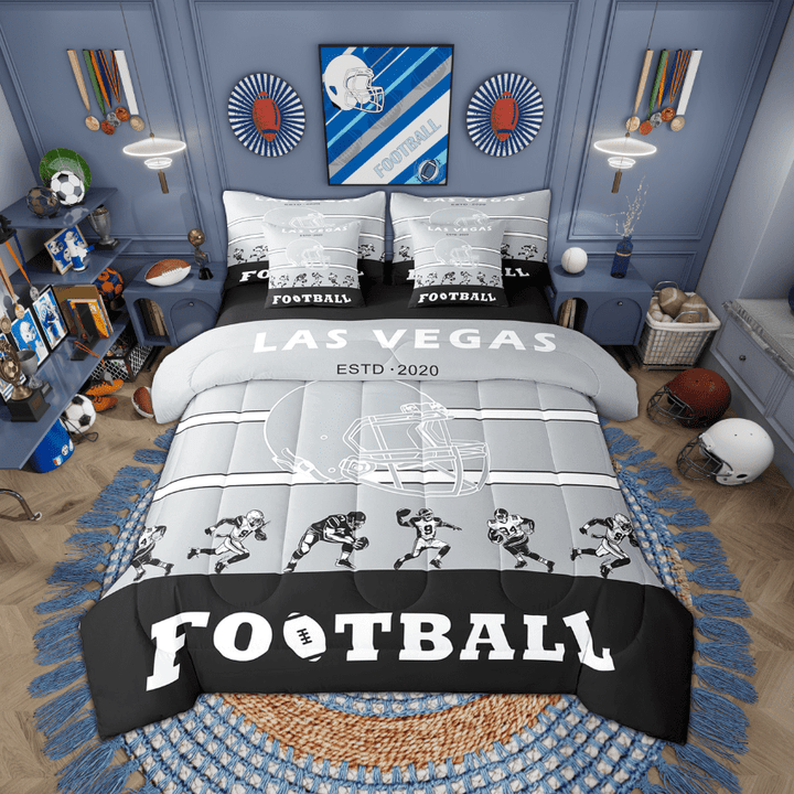 YST Twin Bed in a Bag Boys Football Comforter Set with Sheets 7-Pieces All Season Football Bedding Sets with Comforter, Pillow Sham, Flat Sheet, Fitted Sheet and Pillowcase(Las Vegas)