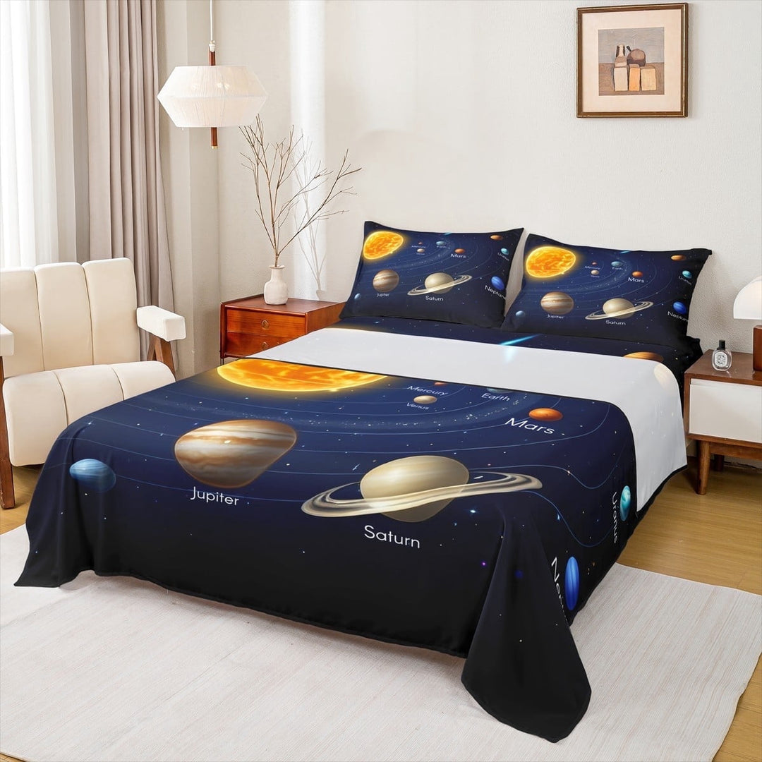 Feelyou Outer Space Twin Sheet Sets, Psychedelic Saturn Planet Twin Fitted Sheet, Track Line Flat Sheet, Breathable Bedroom Decor, 3-Piece
