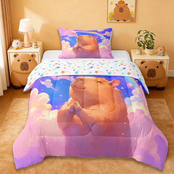 Erosebridal Capybara Lover Twin Comforter Sets,Colorful Graffiti Rainbow Print Bedding Set For Girls Kids Reversible 2pcs