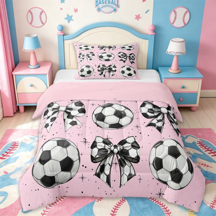 Erosebridal Cute Coquette Bowknot Twin Comforter Sets,Soccer Sport Football Games Bedding Set For Kids Girls,Reversible pink,2-Piece