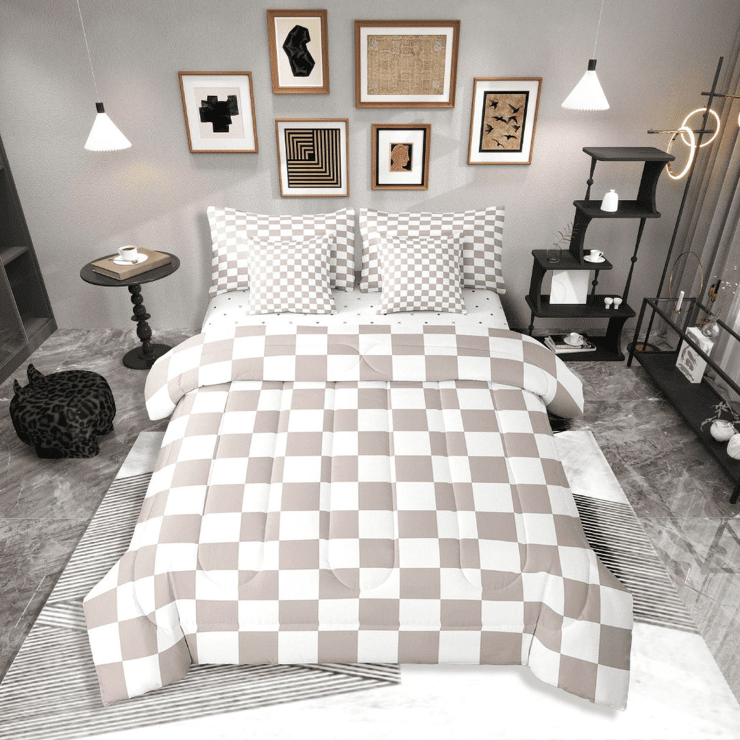Erosebridal Geometric Buffalo Bedding Sets Twin Size,Checkered Grid Comforter Sets with Sheets,Plaid Room Decorative,Breathable,7-Piece