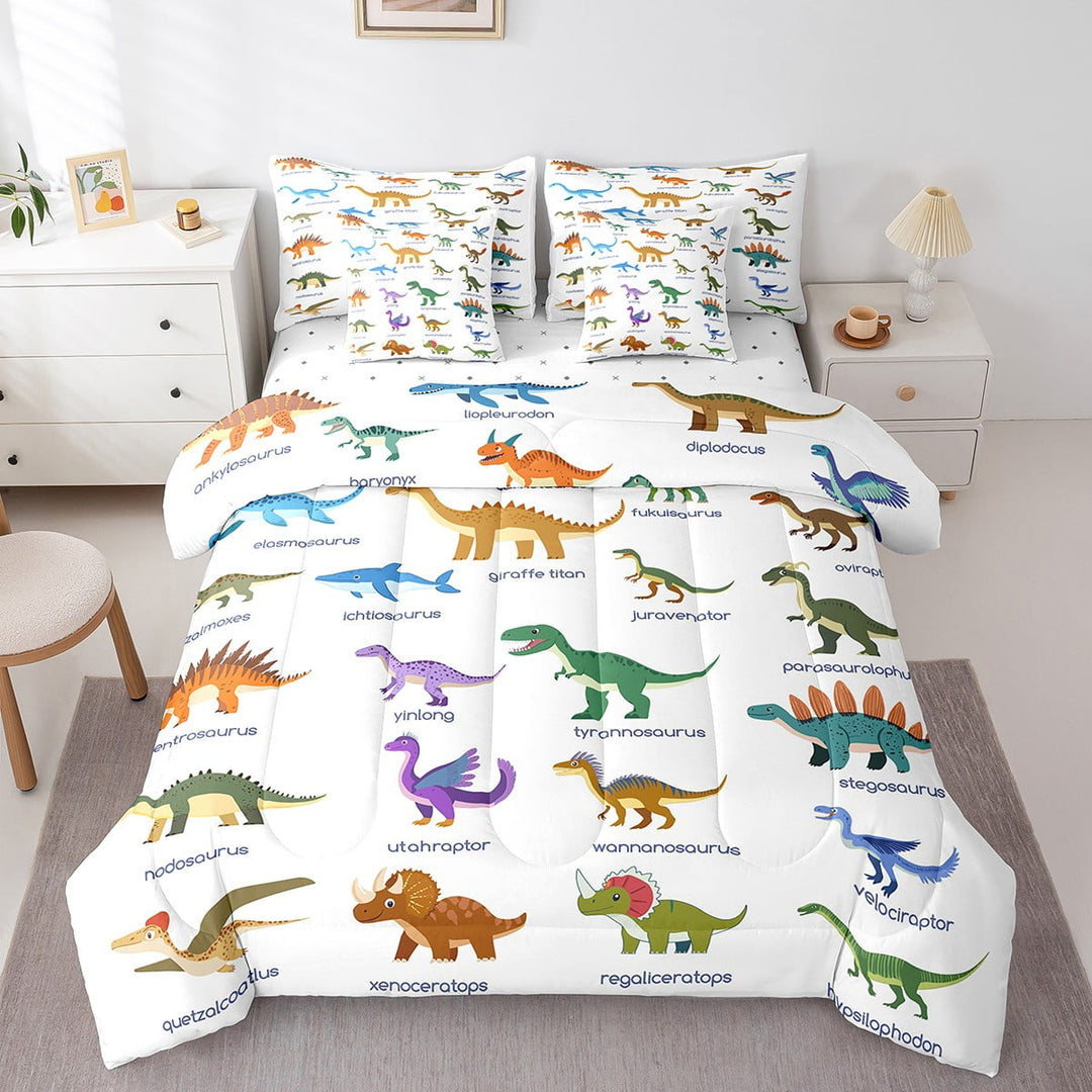 Dino Comforter Set Full Size,Dinosaur Bedding Set Teens,Cartoon Animal Bed in a Bag(Comforter,Sheets,Pillowcases &amp; Cushion Covers)