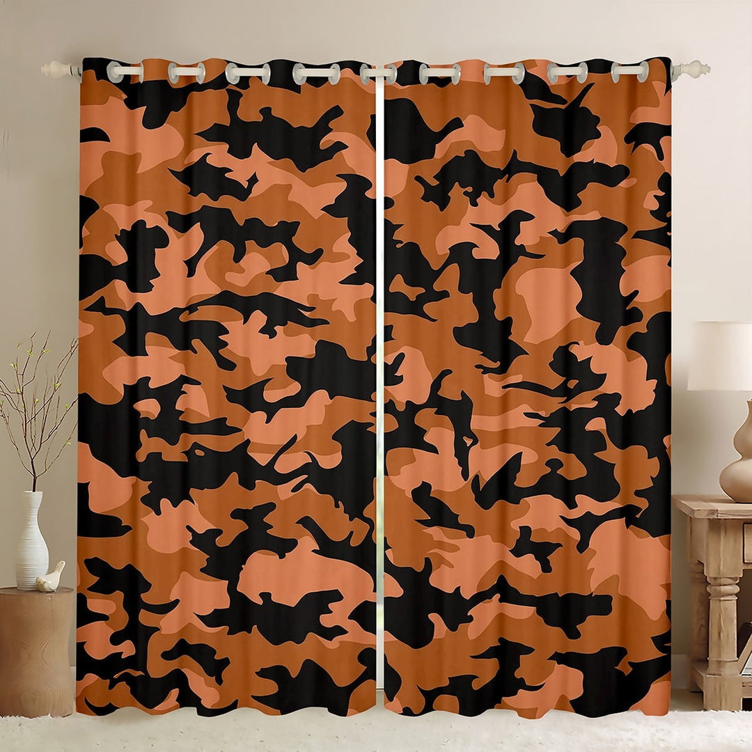 Erosebridal Teenager Camo Curtains and Drapes (52x84),Black Orange Curtains Pack of 2 (52x84),Military Theme Decor