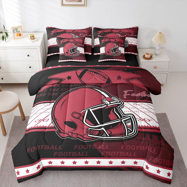 Erosebridal Football Soccer Bed in a Bag Twin size, Sports Theme Bed Set , Atlanta, Black Pink, Microfiber 7pcs
