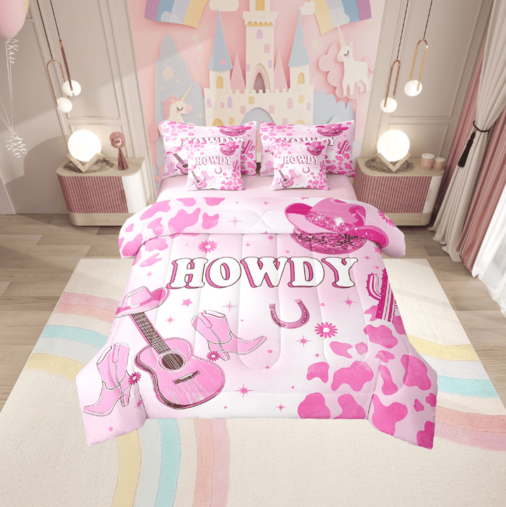 Erosebridal Music Guitar Bedding Sets Twin Size,Western Cowgirl Comforter Sets with Sheets,Cow Print Bed in a Bag Twin size,Super Cozy Southwestern Bedroom Decorative,Reversible,7pcs
