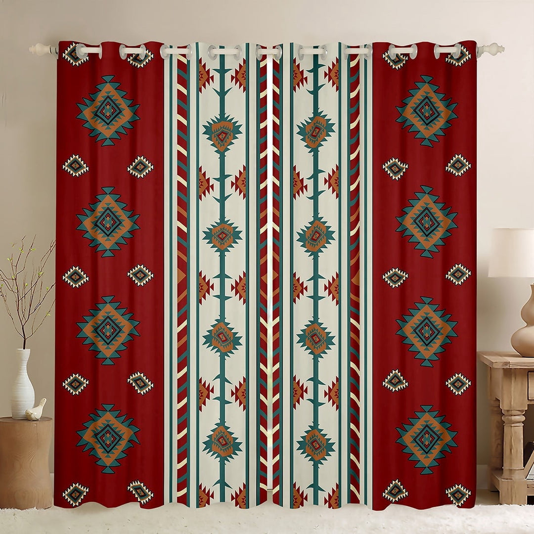 Manfei Green Tribal Geometric Curtains and Drapes (38x54),Rustic Boho Aztec Blackout Curtains for Bedroom,Country Cabin Lodge Curtains Pack of 2 (38x54),Microfiber Bedroom Decor