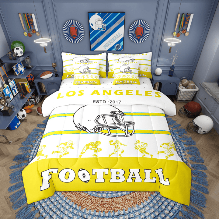 Twin Comforter Set 7 Pieces,Reversible Bed in a Bag Twin, Ultra Soft Twin Bedding Set with Football Comforter, Flat Sheet, Fitted Sheet, Pillowcases, Pillow Shams(Los Angeles)