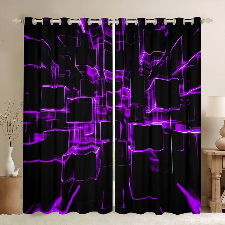 Erosebridal Purple Plaid Curtains for Living Room,Futuristic Cubes 30%-50% Blackout Curtains Set of 2 (38x45),Curtains Pack of 2 (38x45),Buffalo Decoration