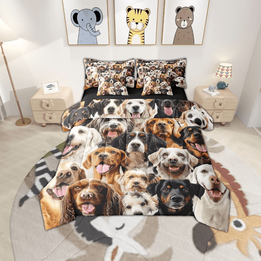 Erosebridal Kawaii Dog Bedding Sets Twin Size,Cute Pet Comforter Sets with Sheets,Cartoon Animal Bed in a Bag Twin size,Super Cozy Animal Room Decoration,Reversible,7-Piece
