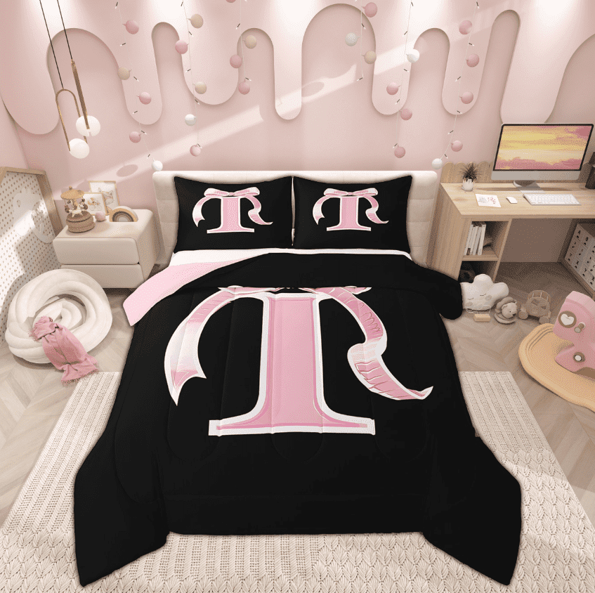 Feelyou Kawaii Initial Letter Bedding Twin Comforter Set, Monogrammed I Down Comforter, Ribbon Cow Reversible Comforters &amp; Duvets, Ultra Soft Bedroom Decoration, 2 Pieces