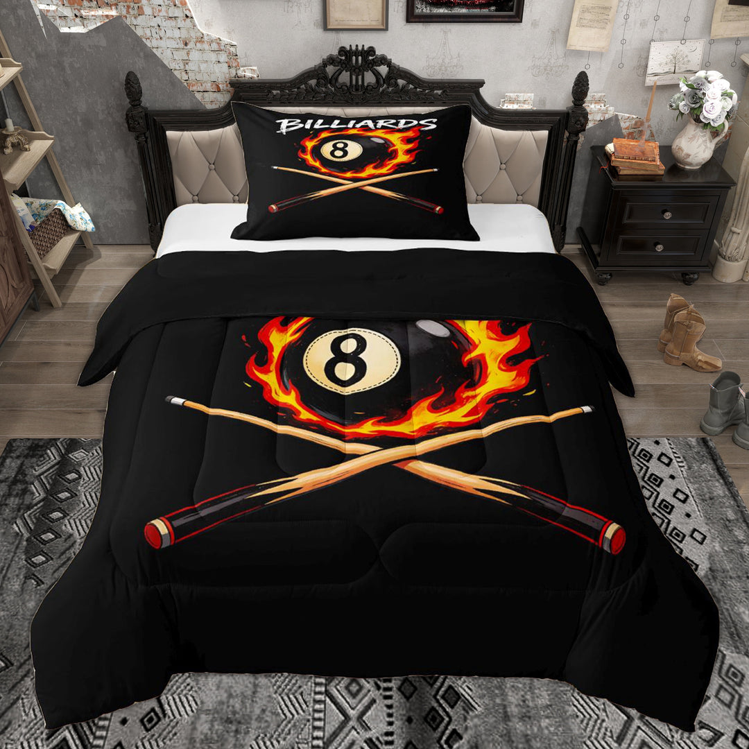 Erosebridal Flaming 8 Ball Twin Comforter Sets, Black Orange Billiards Bedding Set for Men and Women, 2pcs