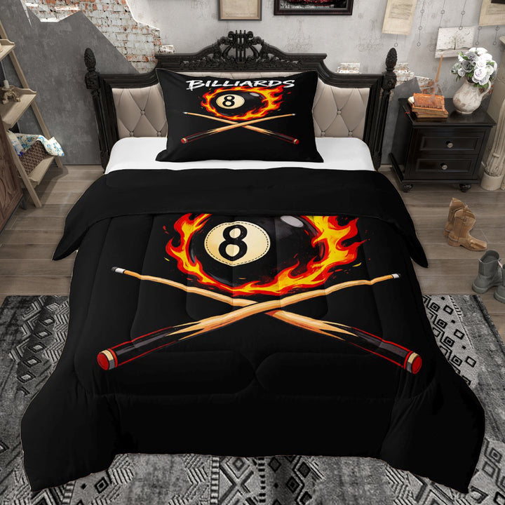Erosebridal Flaming 8 Ball Twin Comforter Sets, Black Orange Billiards Bedding Set for Men and Women, 2pcs