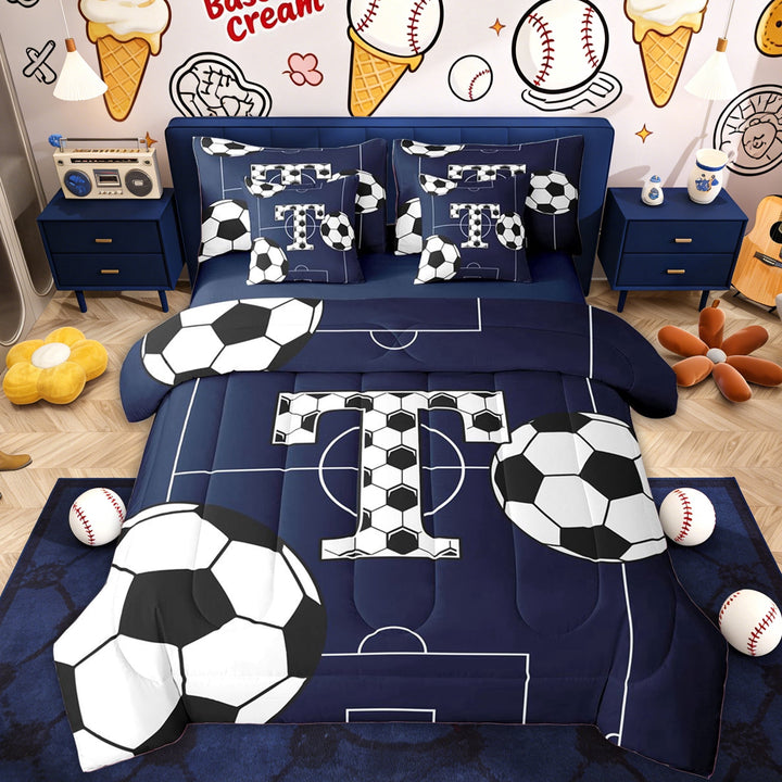 Erosebridal Honeycomb T Letter Twin Bedding Sets for Kids, Football Lover Bedding Comforter Set, 7pcs