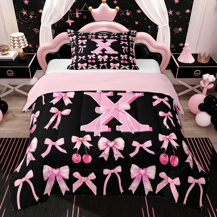 Erosebridal Kid Bow Initial X Twin Comforter Sets, Fashion Princess Bedding Set, Black Pink, 2-Piece