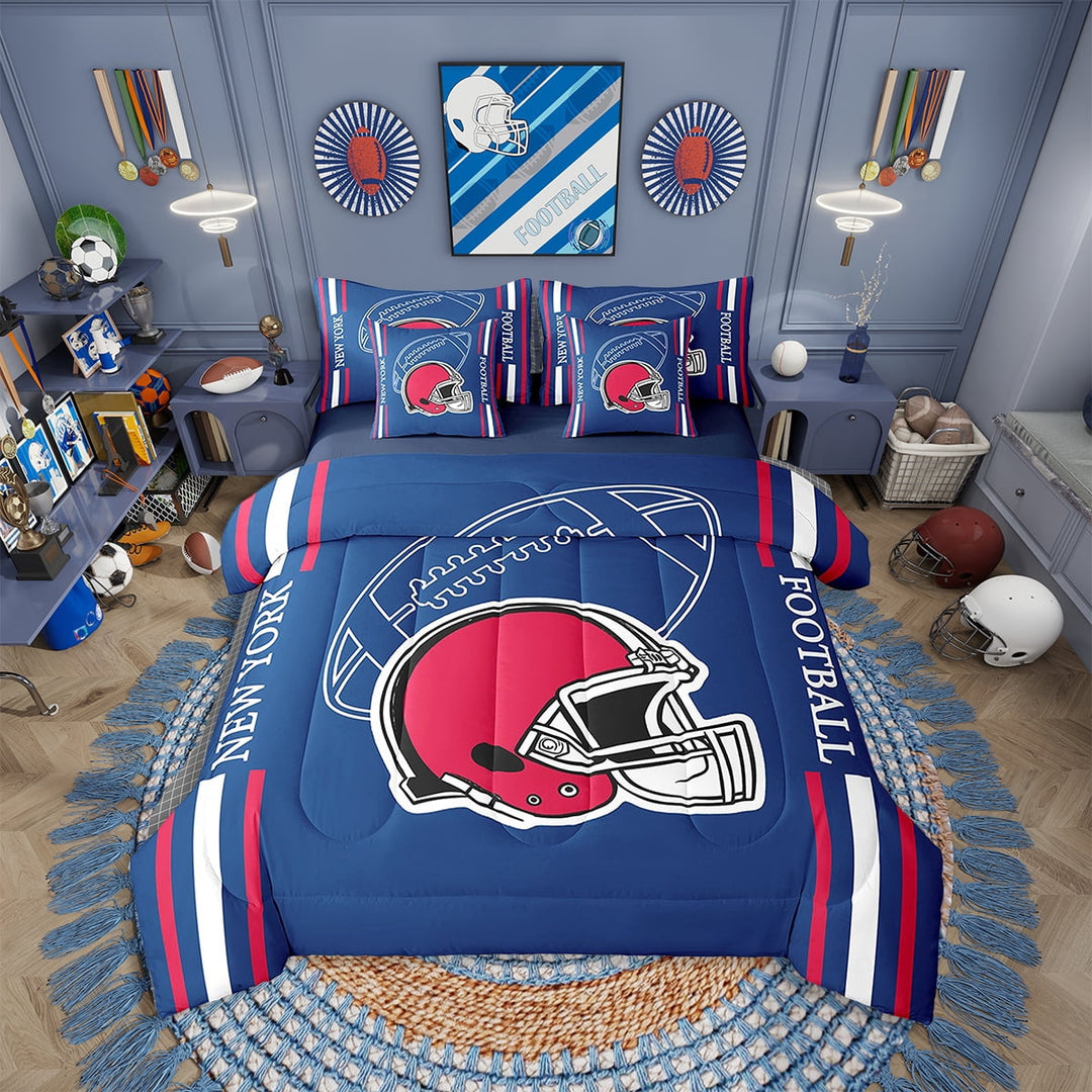 Erosebridal American Football Comforter Set Twin 7 Pieces Rugby Games Sport Arena Dark Blue Red Bedding Set Sports Theme Bed in a Bag with Comforter,Sheets