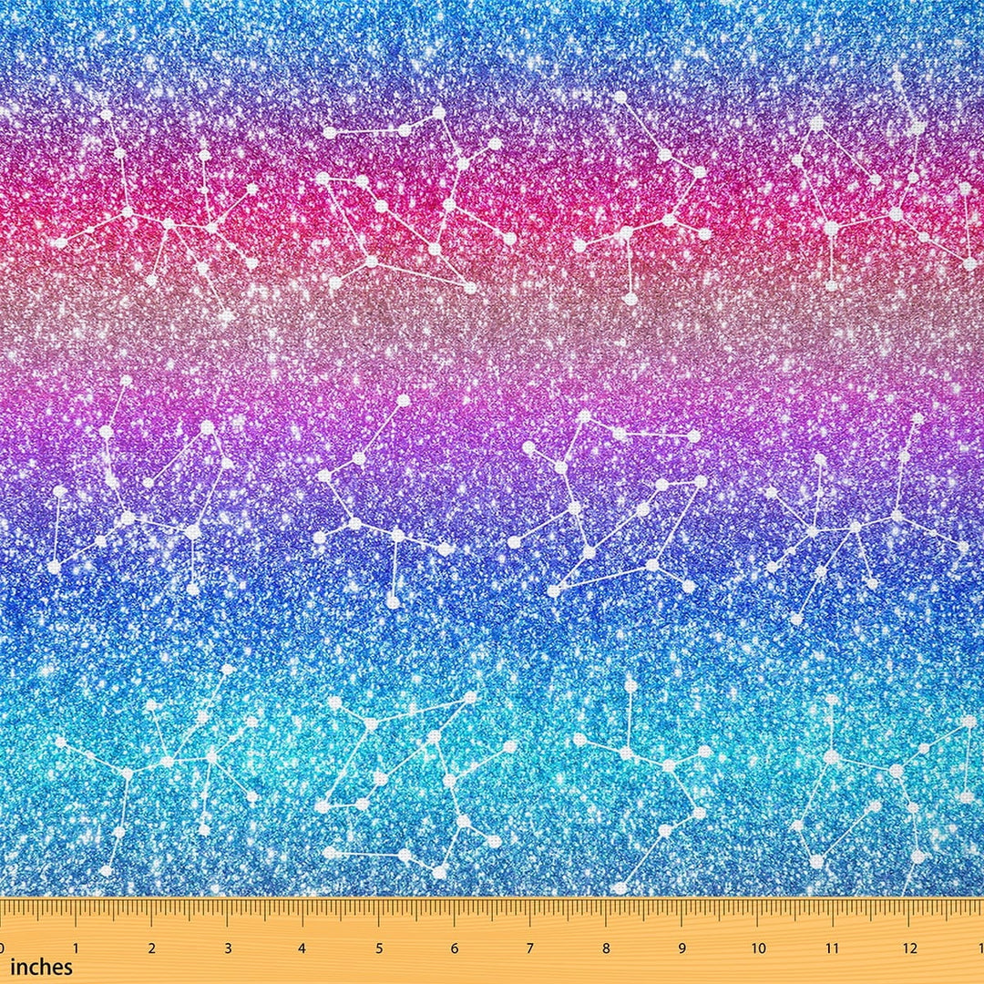 Manfei Rainbow Galaxy Fabric by the Yard (1 Yard) for Girls, Glitter Stars Astrology Decorative Fabric by the Yard, Pink Blue Gradient DIY Fabric