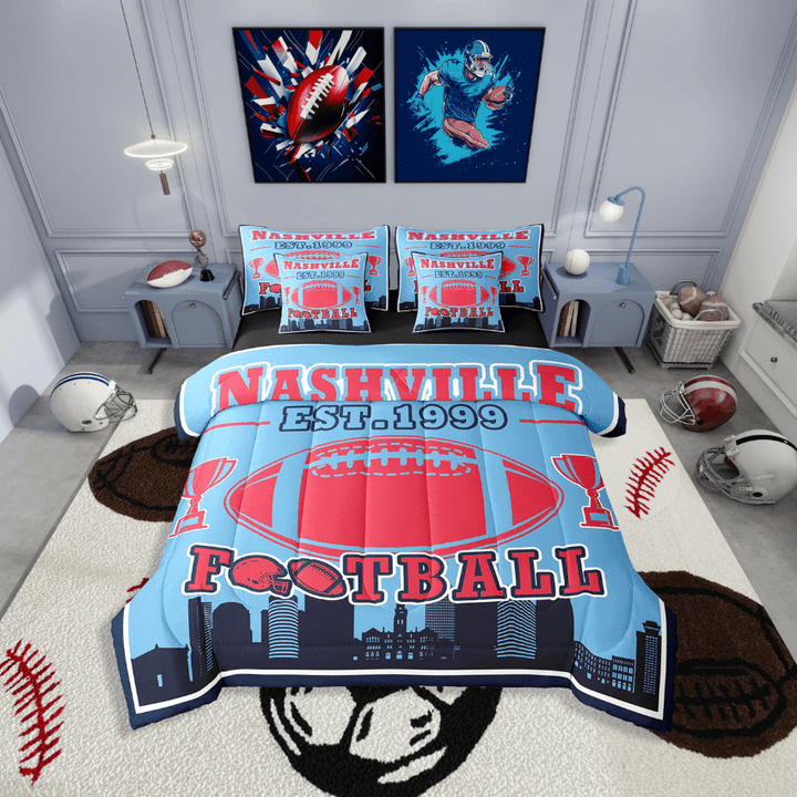 Erosebridal Sport Football Bedding Sets Twin Size,Ball Game Comforter Sets with Sheets,Rugby Room Decorative(Nashville),Reversible,Lightweight,7-Piece