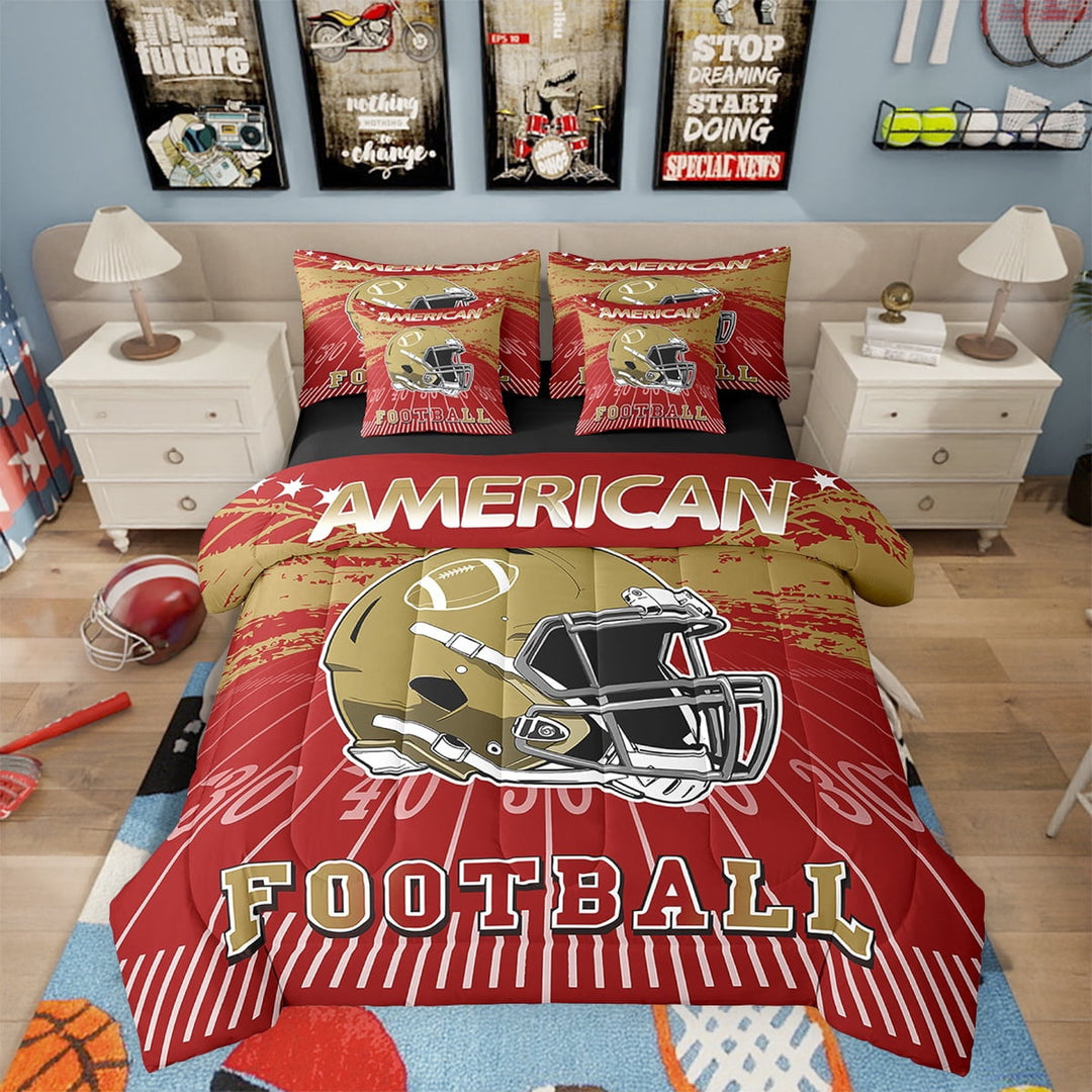 Erosebridal Football Comforter Set Twin Size 7 Pieces Rugby Ball Games Sport Arena Red Bedding Set Sports Theme Bed in a Bag with Comforter