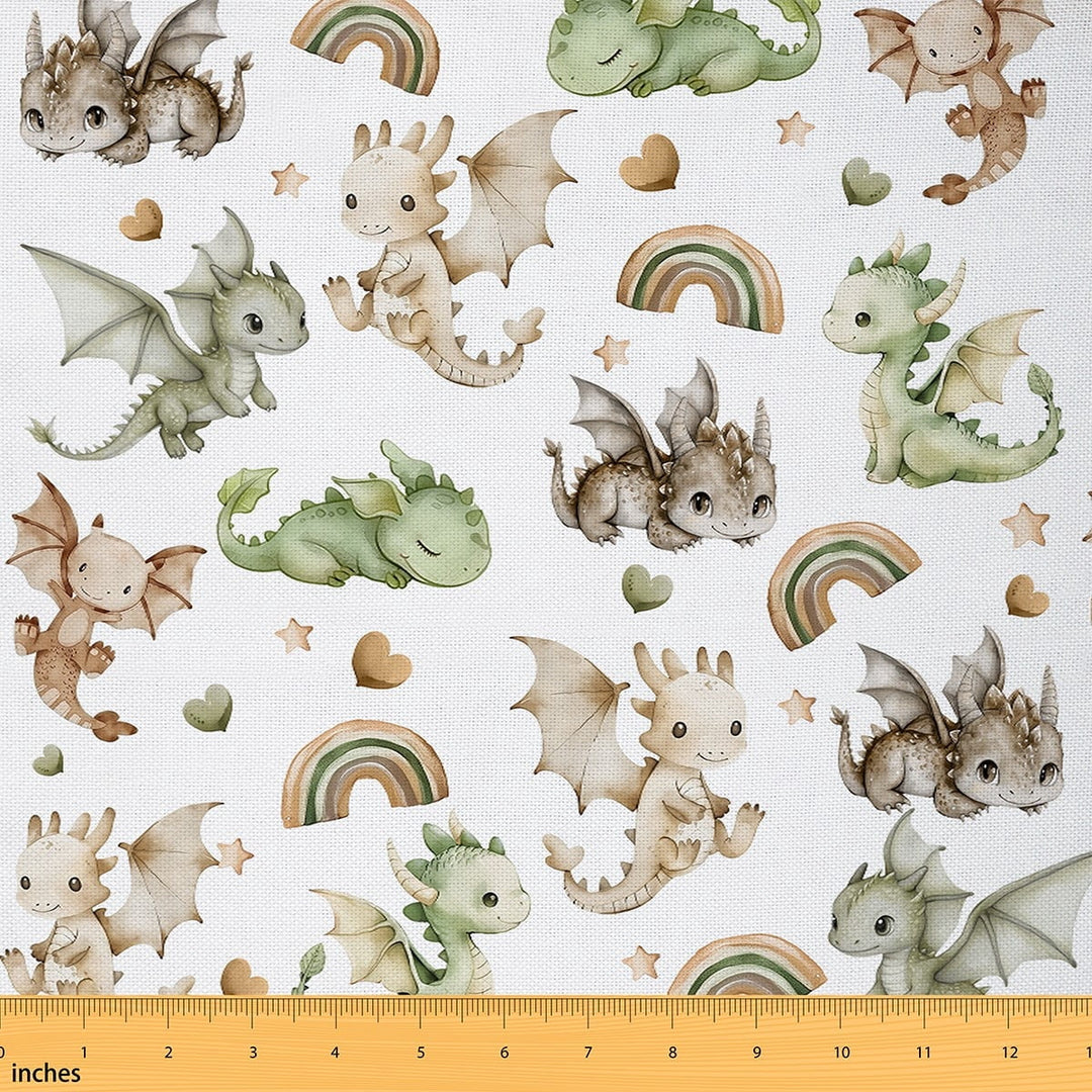 Castle Fairy Rainbow Dragon Fabric by the Yard 2 Yard,Cute Animal Sewing Fabric,Love Heart Print Home Decor Fabric by the Yard,Ultra Soft Kawaii Home Decor