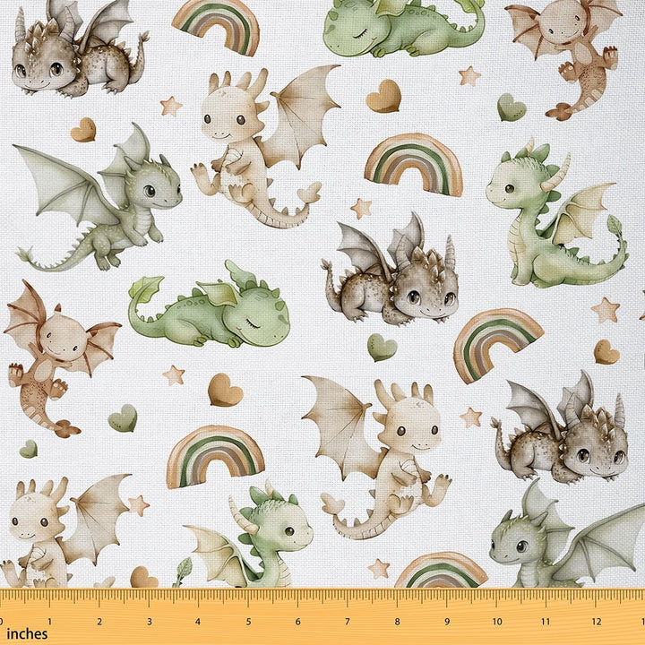 Castle Fairy Rainbow Dragon Fabric by the Yard 2 Yard,Cute Animal Sewing Fabric,Love Heart Print Home Decor Fabric by the Yard,Ultra Soft Kawaii Home Decor