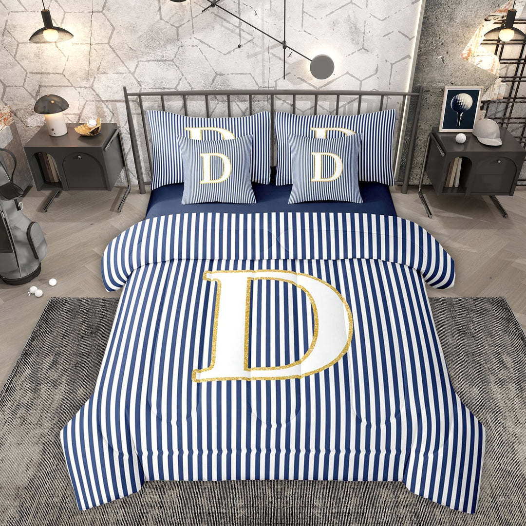 Erosebridal Initial D Letter Kid Twin Bedding Sets 7-Piece, Abstract Stripe Bedding Comforter Set