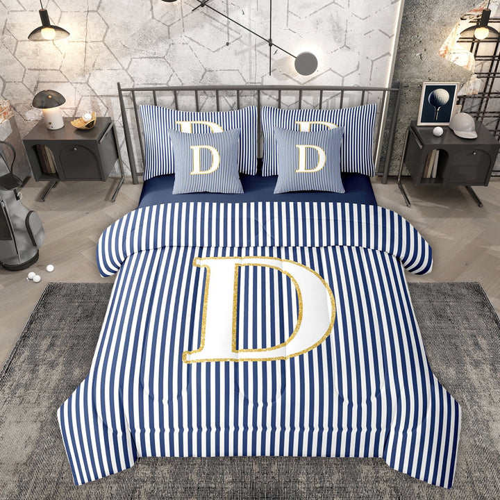 Erosebridal Initial D Letter Kid Twin Bedding Sets 7-Piece, Abstract Stripe Bedding Comforter Set
