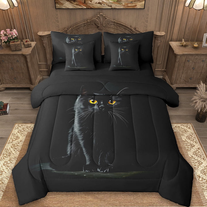 Erosebridal Cartoon Kitten Bed in a Bag Queen Size,Kawaii Cat Bed Set,Pet Animal Bedding Queen Size,Microfiber Room Decoration Reversible,7 Pieces