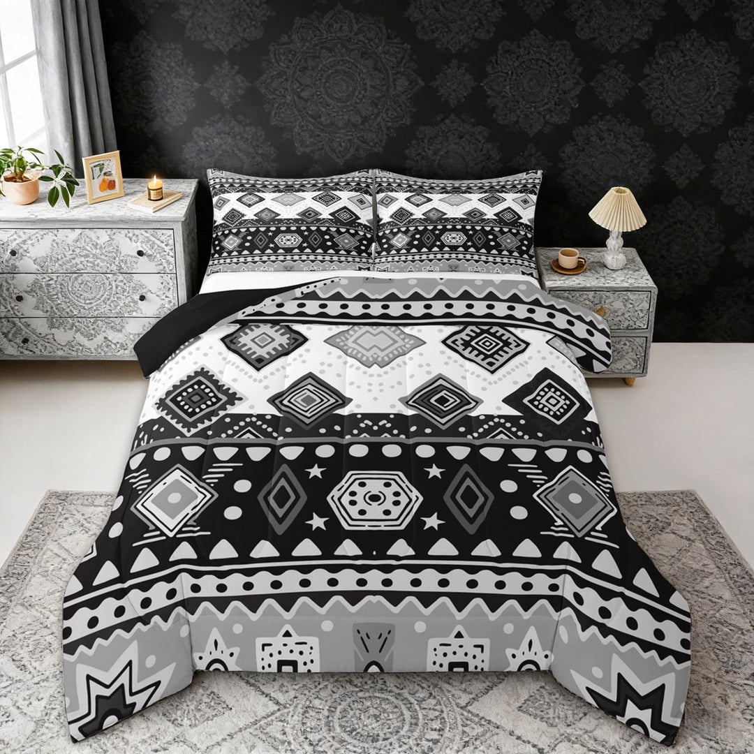 Erosebridal Geometric Aztec Full Size Comforter Sets, Black White Bohemian Bedding Sets, Black Reversible 3 Pieces, 1 Comforter and 2 Pillowcases