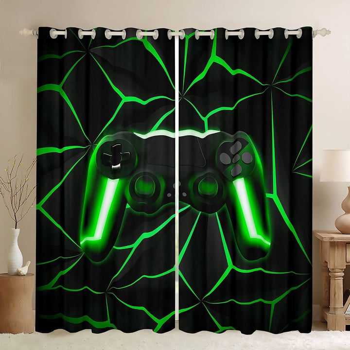Gaming Curtains Game Home Decor Gamer Controller 30%-50% Blackout Curtains Teens Geometry Gamepad Curtains &amp; Drapes (Green,42Wx63L)