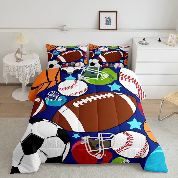 Erosebridal Sports Comforter Set Football Basketball Tennis Baseball Bedding Teens Sports Comforter (Twin)