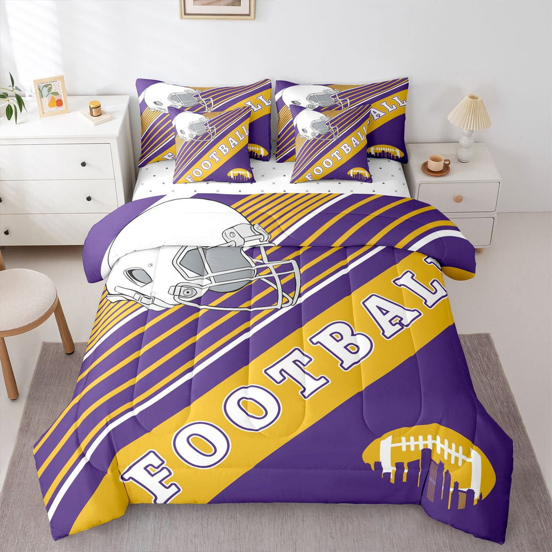 Rugby Football Comforter Sets Twin Size, Sports City Themed Bedding Bed In A Bag(Comforter+Fitted+Flat Sheet+2 Pillowcases+2 Throw Pillow Covers) 7 Pieces Bed Set, Minnesota