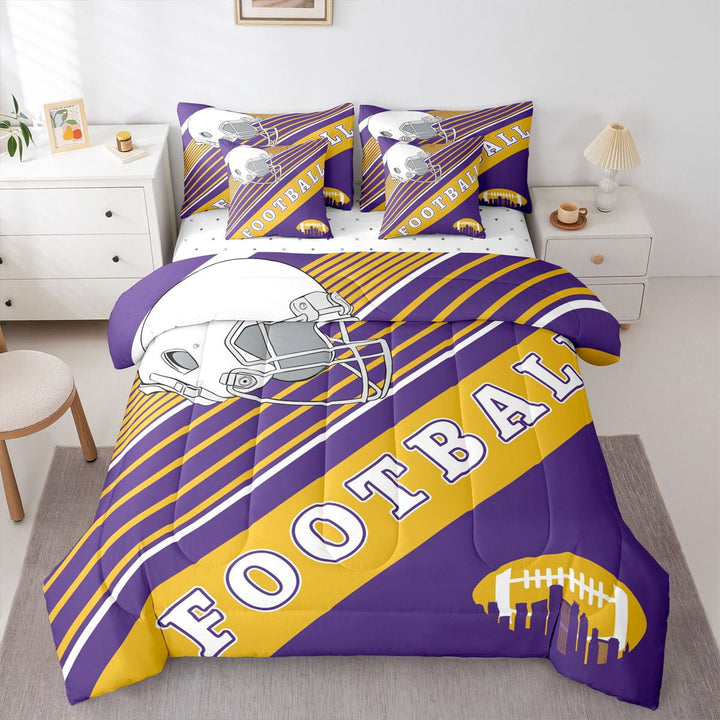 Rugby Football Comforter Sets Twin Size, Sports City Themed Bedding Bed In A Bag(Comforter+Fitted+Flat Sheet+2 Pillowcases+2 Throw Pillow Covers) 7 Pieces Bed Set, Minnesota