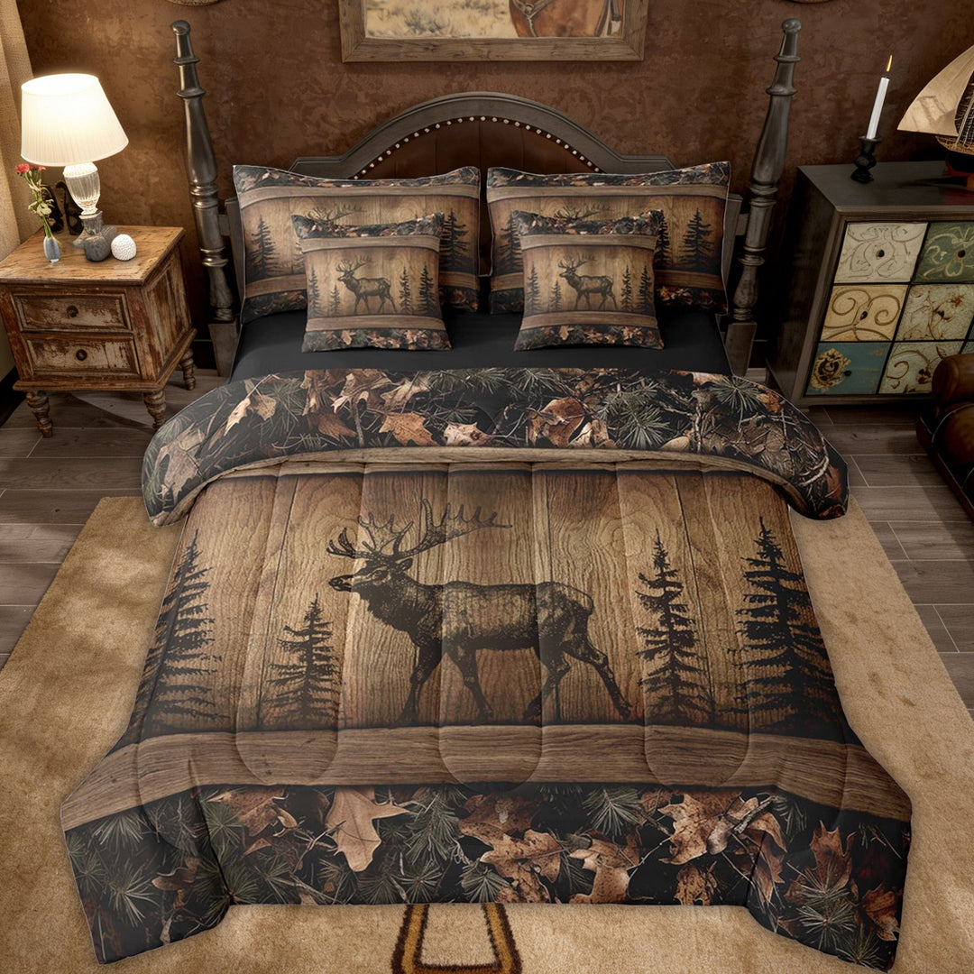 Erosebridal Camo Moose Bed In A Bag 7 Piece Rustic Tree Camouflage Bedding Set Full Woodland Hunting Animal Comforter Set With Sheets Adults Farmhouse Wood Board Pine Tree Wildlife Bed Set