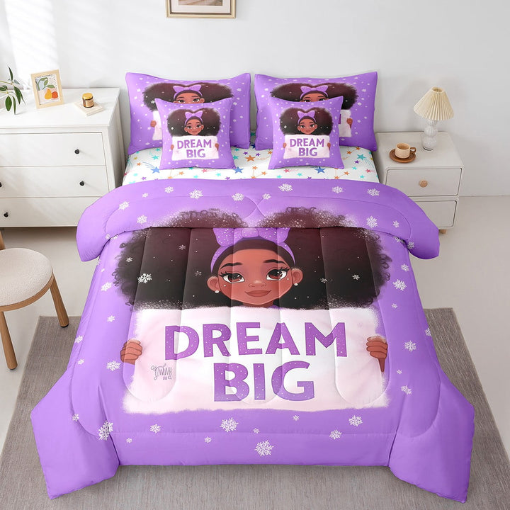 7 Piece Black Magic Bedding Sets Afro Bed in a Bag Twin Size Christmas Decor Comforter Set with Sheets American Black Bed Set Kawaii Princess Decor Sheets