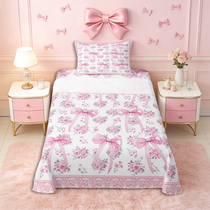 Erosebridal Vintage Ribbon Bow Twin Sheet Sets 3pcs for Girls Women,Romantic Floral Roses Bedding for Teens Adults,Breathable Home Decor