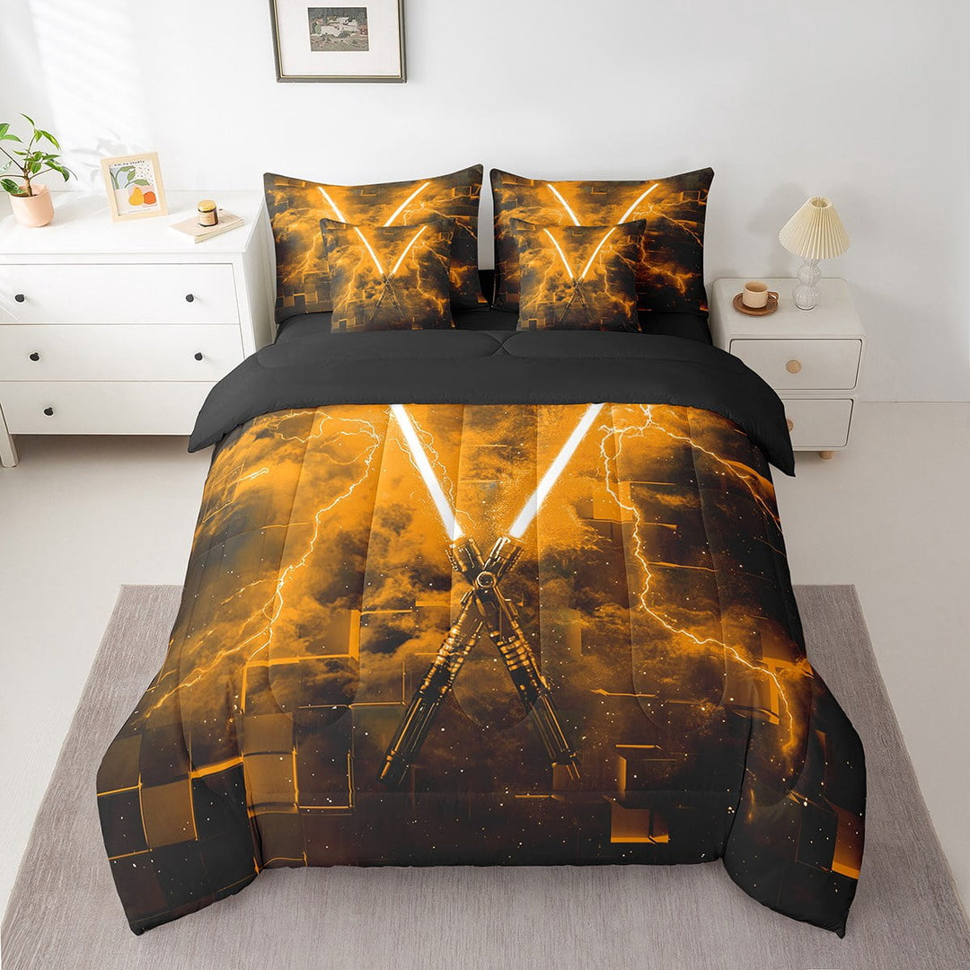 Erosebridal 3D Geometric Bed in a Bag Twin size, Lightsaber Bed Set, Teens, Reversible 7-Piece