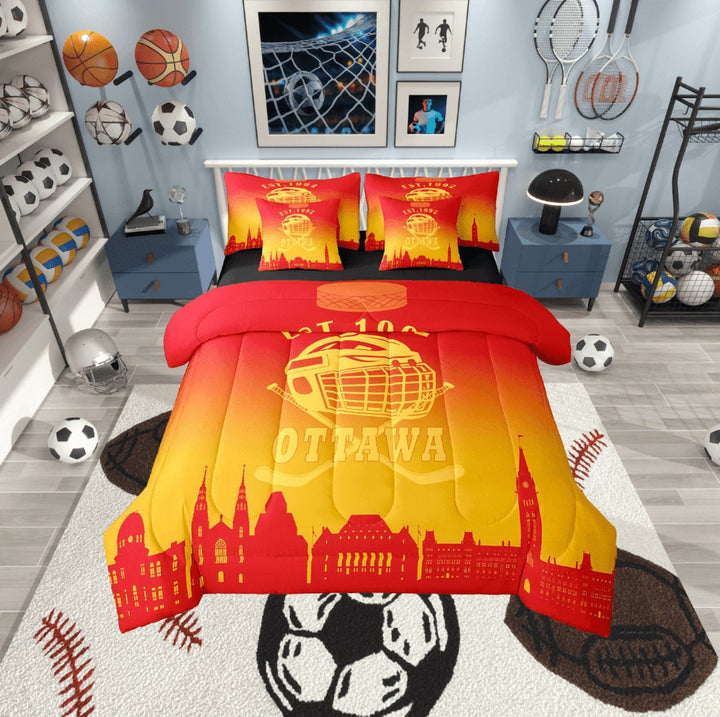 Erosebridal Ottawa Soccer City Bedding Twin Size, American Football Bed in a Bag Twin size, Vintage Rugby Reversible Bed Set, Microfiber Room Decoration, 7pcs