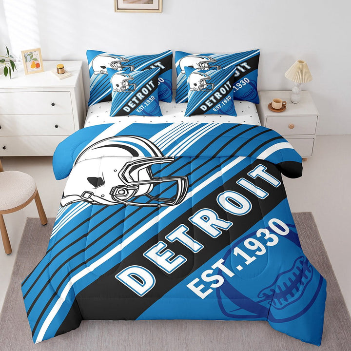 Erosebridal Rugby Bedding Sets Twin Size for Boys,Stripes Sport Comforter Sets with Sheets,Football Gaming Decor (Detroit),Reversible,Breathable,7-Piece
