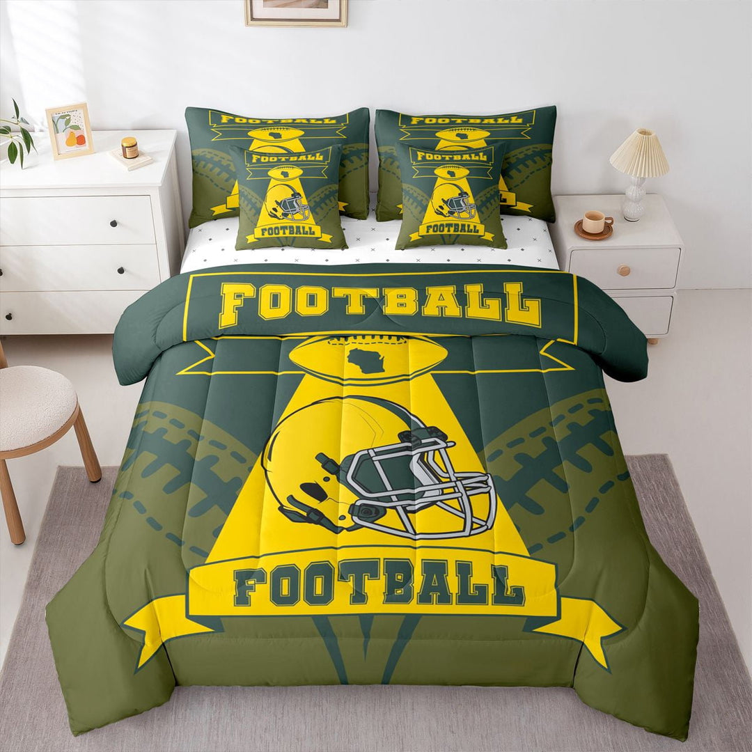 Erosebridal Rugby Bedding Sets Twin Size,Geometry Sport Comforter Sets with Sheets,Football Gaming Decor,Reversible,Breathable,7-Piece