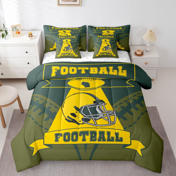 Erosebridal Rugby Bedding Sets Twin Size,Geometry Sport Comforter Sets with Sheets,Football Gaming Decor,Reversible,Breathable,7-Piece