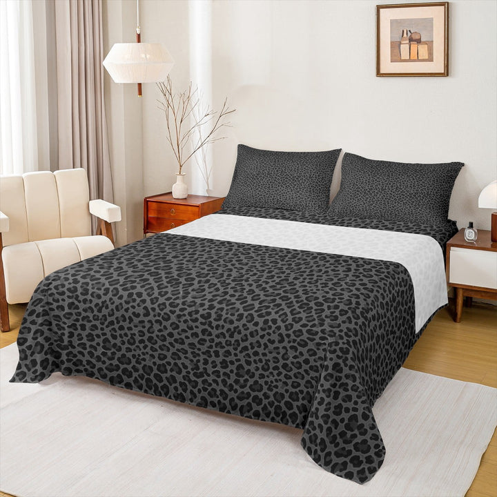 Manfei Cheetah Leopard Print Bed Sheets, Black Dots King Sheets, Fashion Geometric Stripes Sheet Set, Breathable Home Decor, 4-Piece