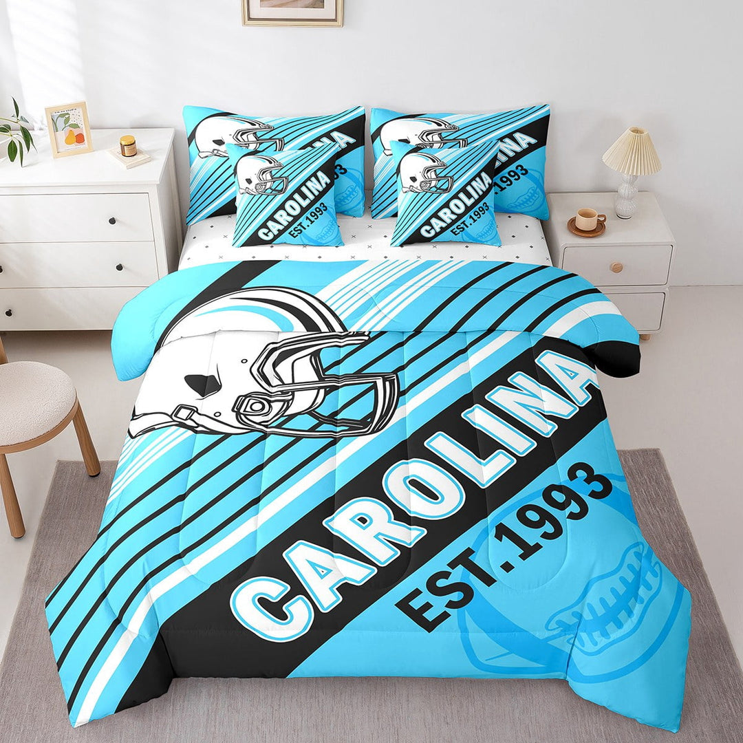 Erosebridal Sport Football Bedding Sets Twin Size,Stripes Comforter Sets with Sheets,Room Decorative (Carolina),Reversible,Breathable,7-Piece