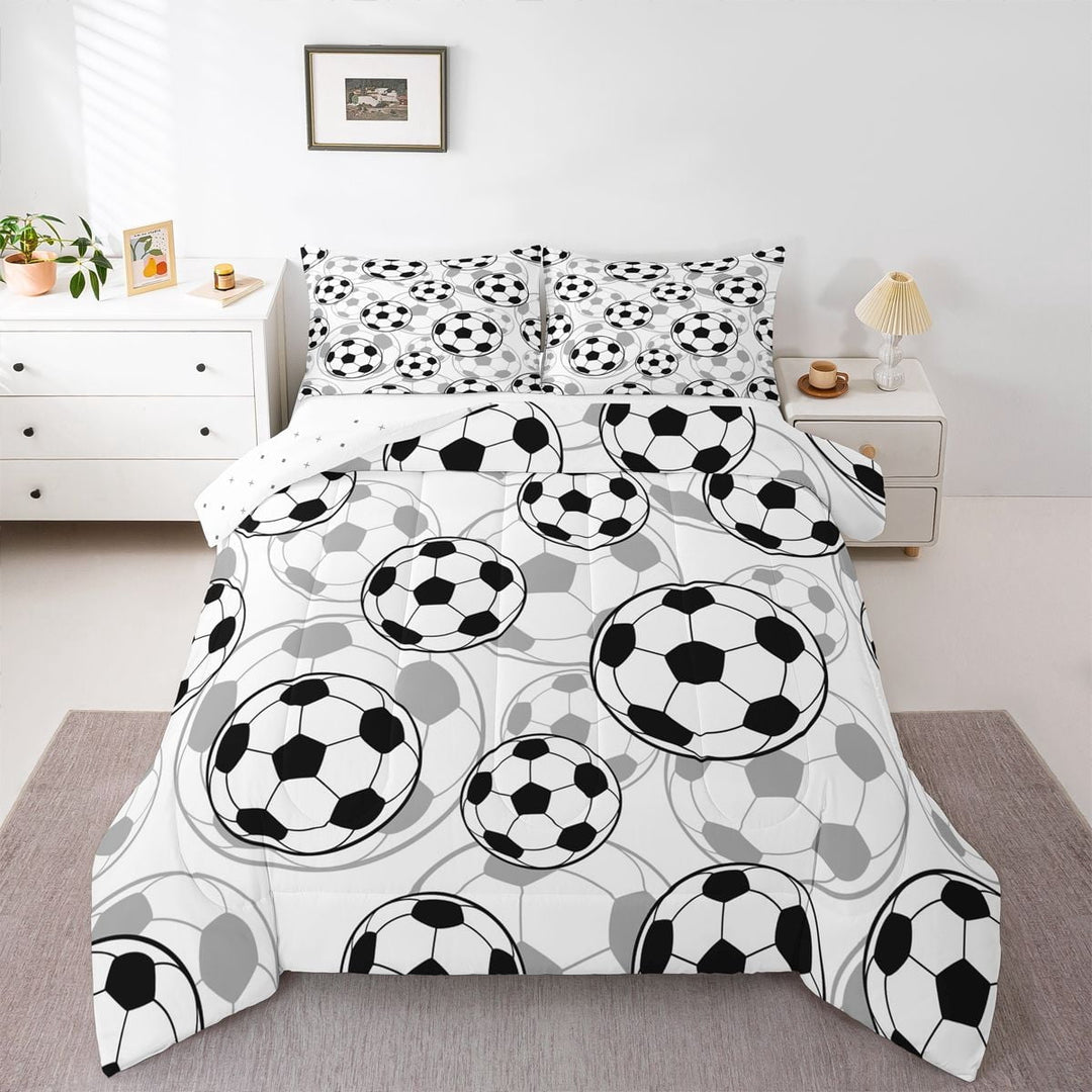Football Comforter Set Soccer Ball Sports Pattern Bedding Bed Set Sports Theme Comforter Inner Fill Ball Competition Games Quilt Set Bedroom Collection Full Size