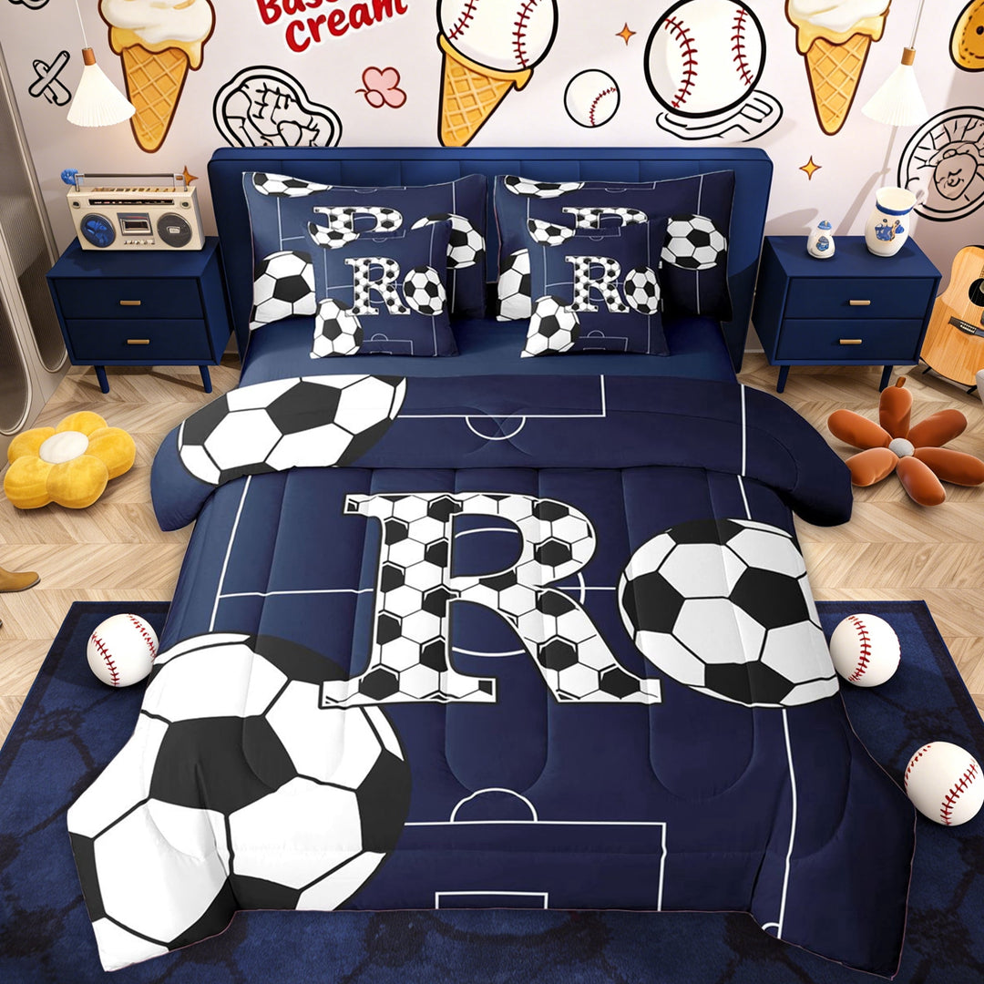 Erosebridal Kids Football R Letter Twin Bedding Sets, Eat Sleep Sports Bedding Comforter Set, 7-Piece