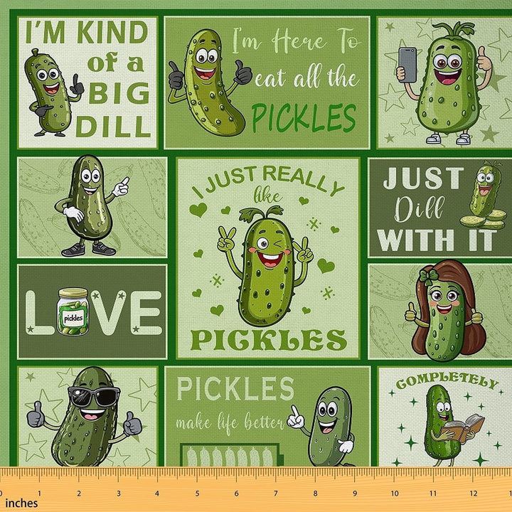 Erosebridal Pickles Fabric By The Yard,Pickled Cucumber Upholstery Fabric,Cartoon Cucumber Decorative Fabric,Delicious Pickles Indoor Outdoor Fabric,Green Olive,2 Yards