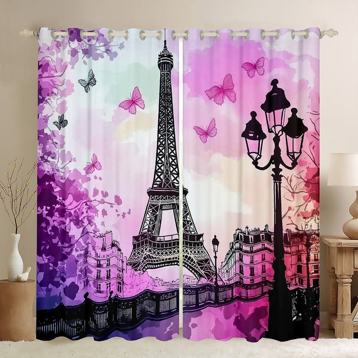 Erosebridal Teenager Eiffel Tower Curtains Pack of 2 (42x63),Romantic Paris 30%-50% Black Out Curtains,Butterfly Decoration