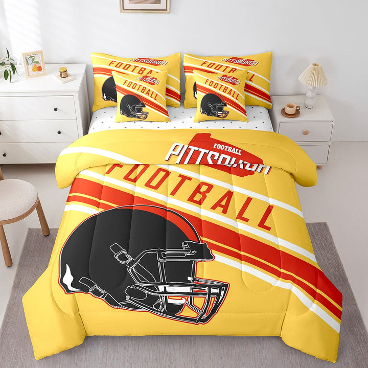 Erosebridal American Football Bedding Sets Twin Size 7-Piece , Reversible, Gold, Pittsburgh